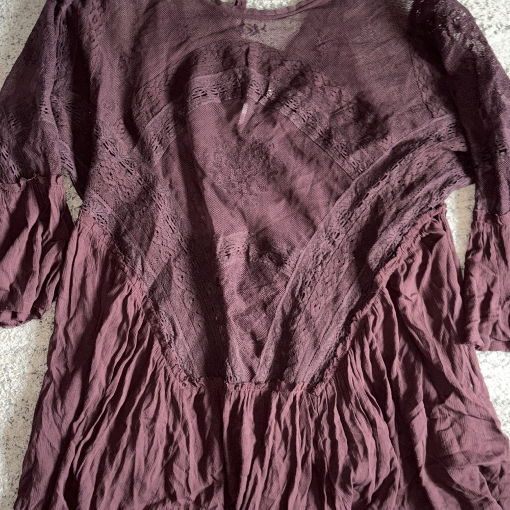 Free People Red Asymmetrical Pleated 3/4 Sleeve Dress